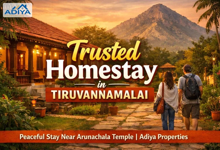 Peaceful homestay accommodation near Arunachala Hill in Tiruvannamalai offered by Adiya Properties