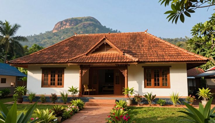 Eco-friendly independent house in Tiruvannamalai with solar panels and rainwater harvesting
