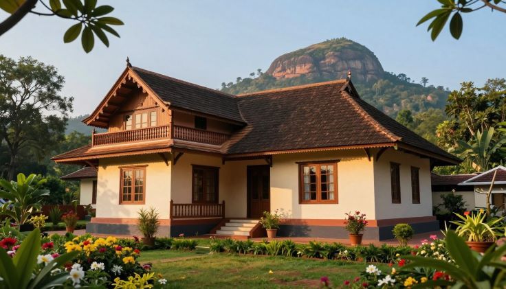 Modern independent house in Tiruvannamalai with garden and traditional architecture