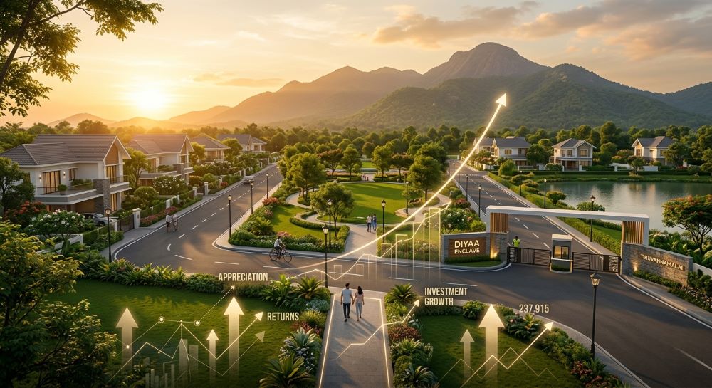 Smart real estate investment at Diyaa Enclave near Tiruvannamalai highlighting high resale value, rental potential, future appreciation, and premium lifestyle benefits