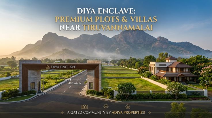 Diya Enclave premium residential plots and luxury villas near Tiruvannamalai temple by Adiya Properties.