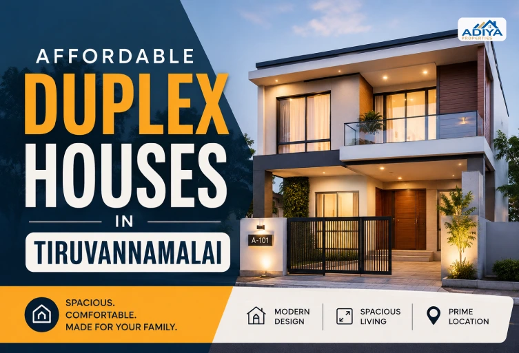 Affordable duplex houses in Tiruvannamalai featuring a modern two-storey home with contemporary architecture and premium residential design.