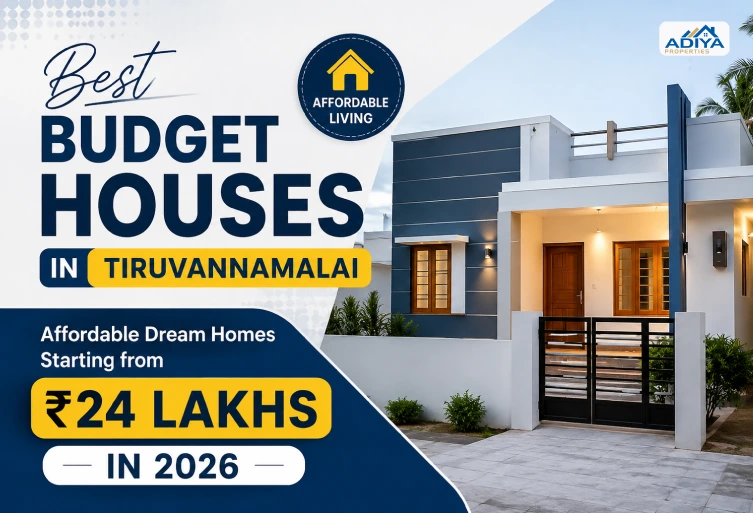 Best Budget Houses in Tiruvannamalai with affordable dream homes starting from ₹24 Lakhs in 2026 showcased in a modern residential property thumbnail.