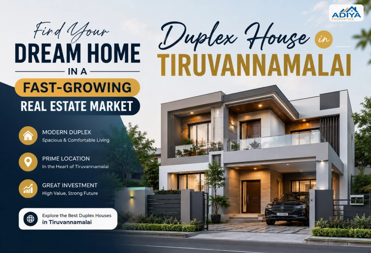 Modern duplex house in Tiruvannamalai showcasing premium architecture and spacious family living in a fast-growing real estate market.