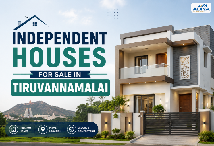 Modern independent house for sale in Tiruvannamalai with premium architecture, secure gated entrance, and Arunachala Hill in the background.