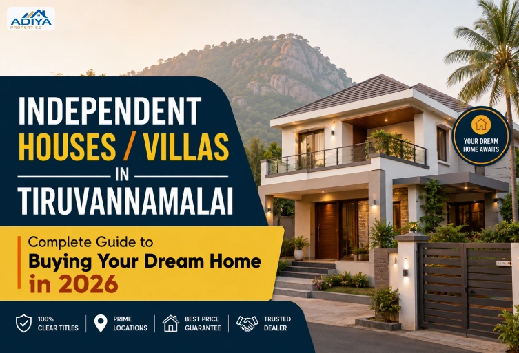 Independent house villa in Tiruvannamalai with modern architecture and mountain backdrop showcasing a complete guide to buying your dream home in 2026.