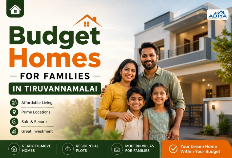 Budget Homes for Families in Tiruvannamalai featuring modern affordable homes by Adiya Properties